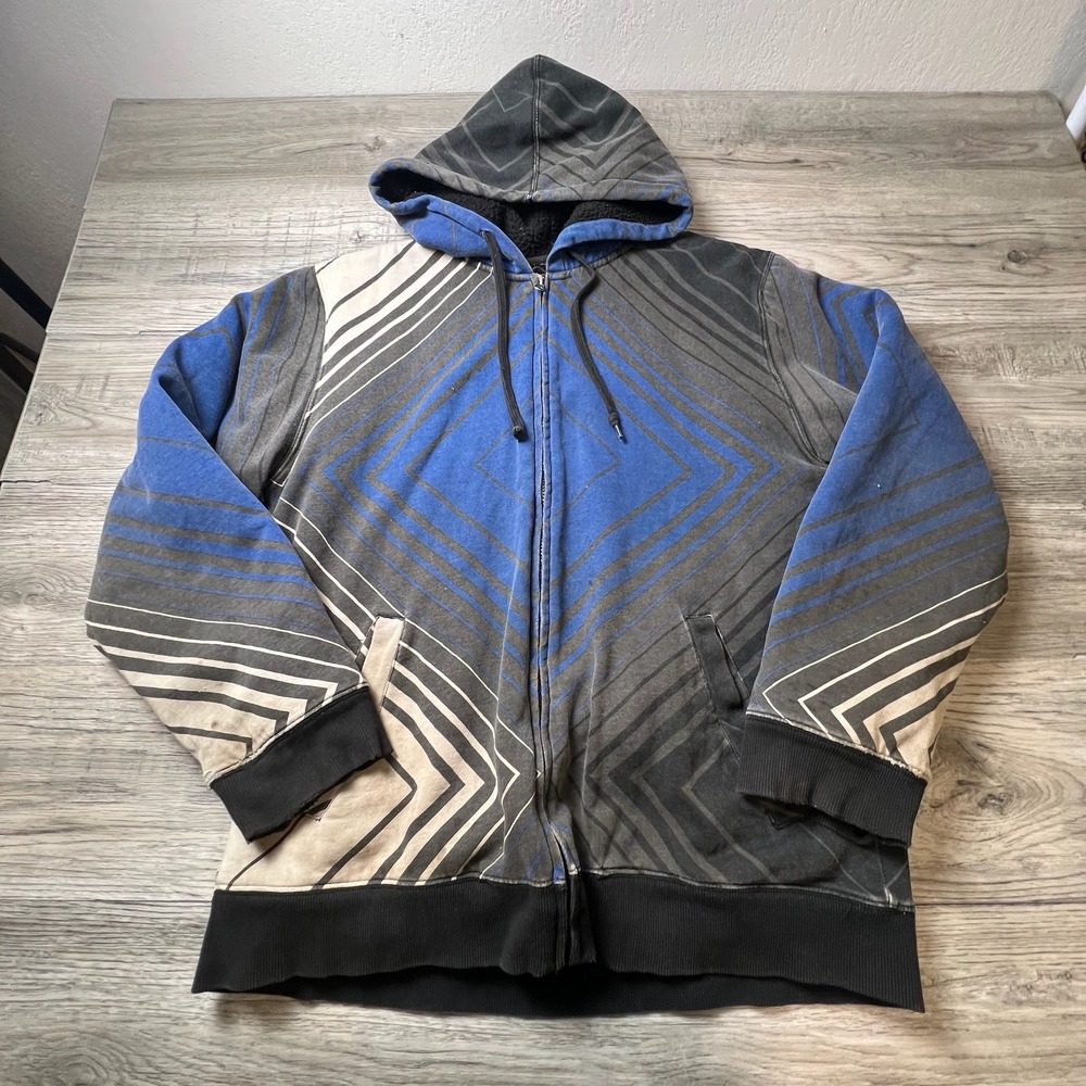 Machine Hoodie Mens L Blue Grey Geometric Sherpa Lined‎ Zip Up 6885251KO